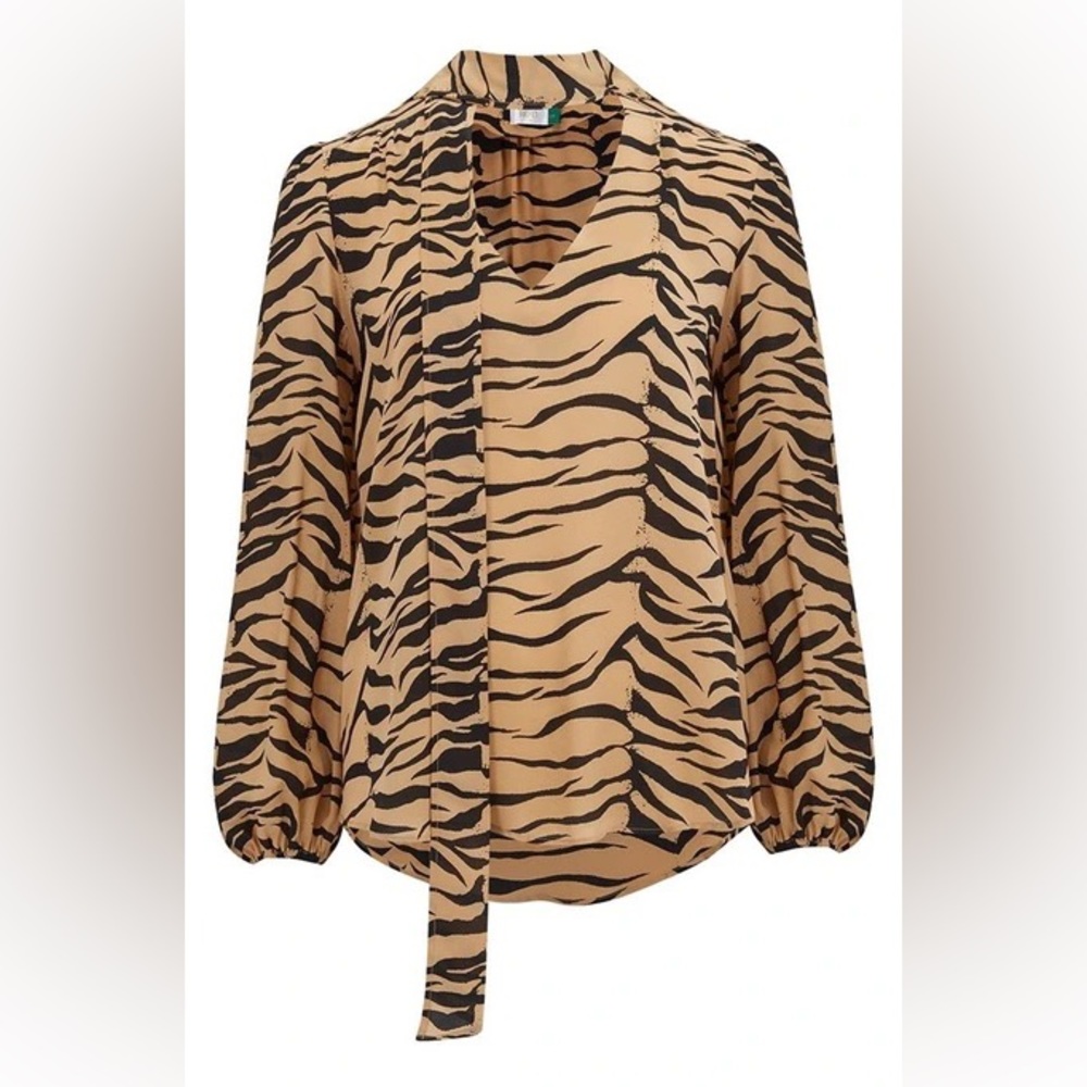Rixo London Miss Blouse in Camel Tiger, XXS, NWT